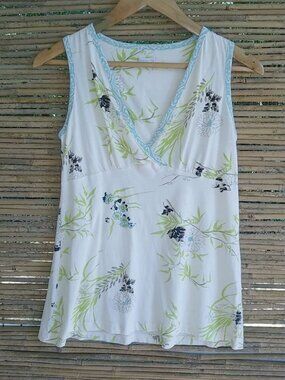 Olian XS Botanical Cotton Sleeveless Top in Lime Turquoise Maternity